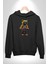 Spor Eşofman Takımı Sarı Kedi Insan Kadın Erkek Siyah Kapüşonlu Sweatshirt Hoodie 5