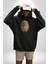 Baykuş Kadın Erkek Siyah Kapüşonlu Sweatshirt Hoodie 2