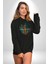 Kaktüs Çita Kadın Erkek Siyah Kapüşonlu Sweatshirt Hoodie 2