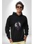 Geyik Kafası Yapraklar Kadın Erkek Siyah Kapüşonlu Sweatshirt Hoodie 2