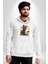 Cadılar Bayramı Kedi Kadın Erkek Beyaz Kapüşonlu Sweatshirt Hoodie 2
