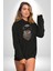 Kasket Bandana Motorcu Kedi Kadın Erkek Siyah Kapüşonlu Sweatshirt Hoodie 2