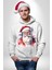 Mutlu Noel Baba Yeni Yıl Tasarımı Kadın Erkek  Beyaz Kapüşonlu Sweatshirt Hoodie 1