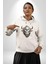 Bizon Inek Kafatası Kurumuş Kadın Erkek Beyaz Kapüşonlu Sweatshirt Hoodie 1