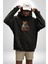 Suşi Balık Çiçek Japon Kedi Kadın Erkek Siyah Kapüşonlu Sweatshirt Hoodie 2