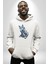 Mavi Beyaz Ateşli Kurt Kadın Erkek Beyaz Kapüşonlu Sweatshirt Hoodie 5