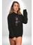 Süper Robot Kız Sulu Boya Kadın Erkek Siyah Kapüşonlu Sweatshirt Hoodie 1