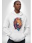 Renkli Yağlı Boya Aslan Kadın Erkek Beyaz Kapüşonlu Sweatshirt Hoodie 2