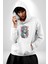 Kulaklık Müzik Dinleyen Kız Kadın Erkek Beyaz Kapüşonlu Sweatshirt Hoodie 2