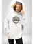 Havalı Pilot Şapkalı Müzik Dinleyen Kedi Kadın Erkek Beyaz Kapüşonlu Sweatshirt Hoodie 1