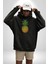 Ananas Meyve Kadın Erkek Siyah Kapüşonlu Sweatshirt Hoodie 2