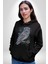 Anahtar Baykuş Tuval Kadın Erkek Siyah Kapüşonlu Sweatshirt Hoodie 4