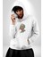 Zombi Kafası Kadın Erkek Beyaz Kapüşonlu Sweatshirt Hoodie 1