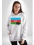 Azerbeycan Bayrak Ülke Kadın Erkek Beyaz Kapüşonlu Sweatshirt Hoodie 2