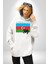 Azerbeycan Bayrak Ülke Kadın Erkek Beyaz Kapüşonlu Sweatshirt Hoodie 5