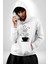 Kahve Müzik Nota Kadın Erkek Beyaz Kapüşonlu Sweatshirt Hoodie 3