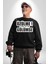 Üzülme Gülümse Yazılı Kadın Erkek Siyah Sweatshirt 3