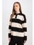 Regular Fit Polo Yaka Düğmeli Çizgili Kazak Tunik D2442AX24WN 3