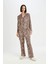 Pijama Takım Saten Leopar Desenli Uzun Kollu Üst Beli Lastikli Alt-Fall in Love E0150AX24AU 1