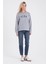 Kadın Bisiklet Yaka Gri Melanj Logo Baskılı Pamuklu Sweatshirt 3