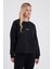 Kadın Cindy Siyah Logo Baskılı Bisiklet Yaka Şardonlu Sweatshirt 1