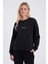 Kadın Cindy Siyah Logo Baskılı Bisiklet Yaka Şardonlu Sweatshirt 2