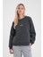 Kadın Cindy Antrasit Logo Baskılı Bisiklet Yaka Şardonlu Sweatshirt 1