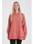 Kadın Bisiklet Yaka Gül Kurusu Yanı Yırtmaçlı Regular Fit 3 Iplik Sweatshirt 2