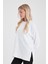 Kadın Bisiklet Yaka Beyaz Yanı Yırtmaçlı Regular Fit 3 Iplik Sweatshirt 2