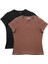 Kadın Rachel Bisiklet Yaka 2'li Paket Slim Fit Basic Tişört Siyah / Vizon 1