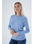 Kadın Mavi %100 Organik Pamuk Bisiklet Yaka Triko Kazak TRIST-6101 3