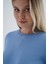 Kadın Mavi %100 Organik Pamuk Bisiklet Yaka Triko Kazak TRIST-6101 4