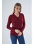 Kadın Bordo %100 Organik Pamuk V Yaka Triko Kazak Bluz TRIST-6102 1