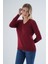 Kadın Bordo %100 Organik Pamuk V Yaka Triko Kazak Bluz TRIST-6102 2