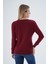 Kadın Bordo %100 Organik Pamuk V Yaka Triko Kazak Bluz TRIST-6102 4