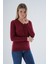 Kadın Bordo %100 Organik Pamuk V Yaka Triko Kazak Bluz TRIST-6102 5