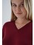 Kadın Bordo %100 Organik Pamuk V Yaka Triko Kazak Bluz TRIST-6102 7