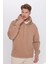 Oversize Geniş Kesim Pamuklu Yumuşak Dokulu Içi Polarlı Basic Vizon Renk Kapüşonlu Sweatshirt 1