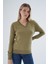Kadın Olive %100 Organik Pamuk V Yaka Triko Kazak Bluz TRIST-6102 6