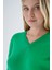 Kadın Yeşil %100 Organik Pamuk V Yaka Triko Kazak Bluz TRIST-6102 7