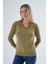 Kadın Olive %100 Organik Pamuk V Yaka Triko Kazak Bluz TRIST-6102 1