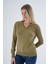Kadın Olive %100 Organik Pamuk V Yaka Triko Kazak Bluz TRIST-6102 3