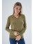 Kadın Olive %100 Organik Pamuk V Yaka Triko Kazak Bluz TRIST-6102 5