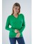 Kadın Yeşil %100 Organik Pamuk V Yaka Triko Kazak Bluz TRIST-6102 3