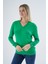 Kadın Yeşil %100 Organik Pamuk V Yaka Triko Kazak Bluz TRIST-6102 4