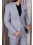 Erkek Slim Fit Sivri Yaka Açık Gri Yelekli Takım Elbise 1