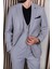 Erkek Slim Fit Sivri Yaka Açık Gri Yelekli Takım Elbise 3
