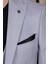 Erkek Slim Fit Sivri Yaka Açık Gri Yelekli Takım Elbise 4