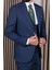 Erkek Slim Fit Sivri Yaka Lacivert Yelekli Takım Elbise 1