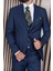 Erkek Slim Fit Sivri Yaka Lacivert Yelekli Takım Elbise 2
